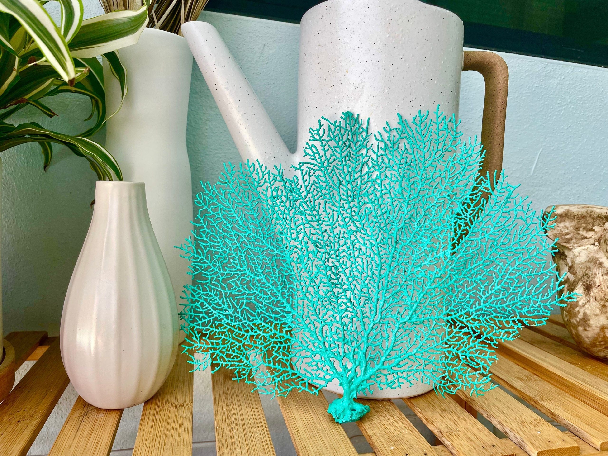 Aqua Sea Fan (8-20") *You Choose Size* Natural Hand Painted Coastal Décor