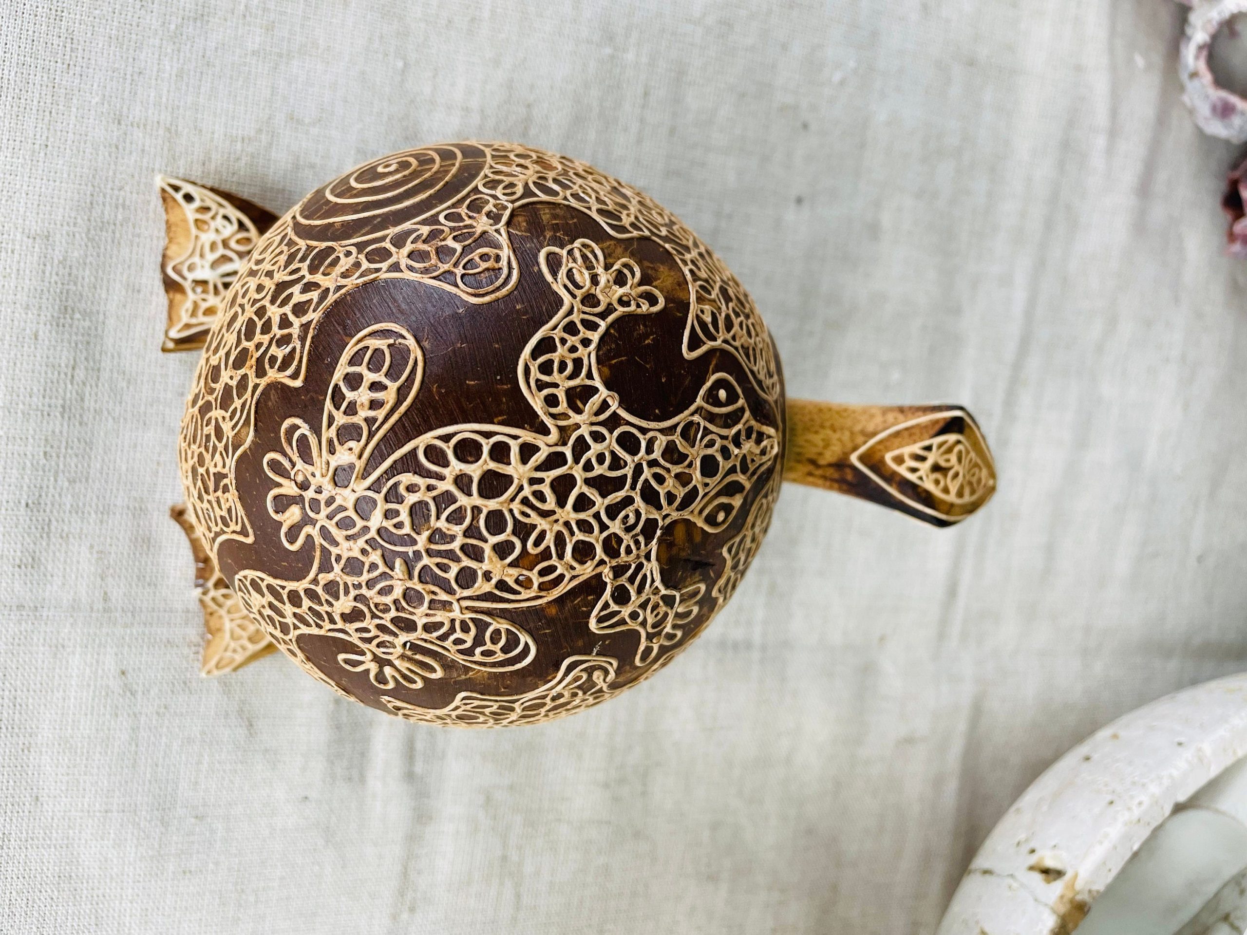 TURTLE LOVERS Handmade Carved Coconut Bobble Head Coastal Beach Gift - Image 4