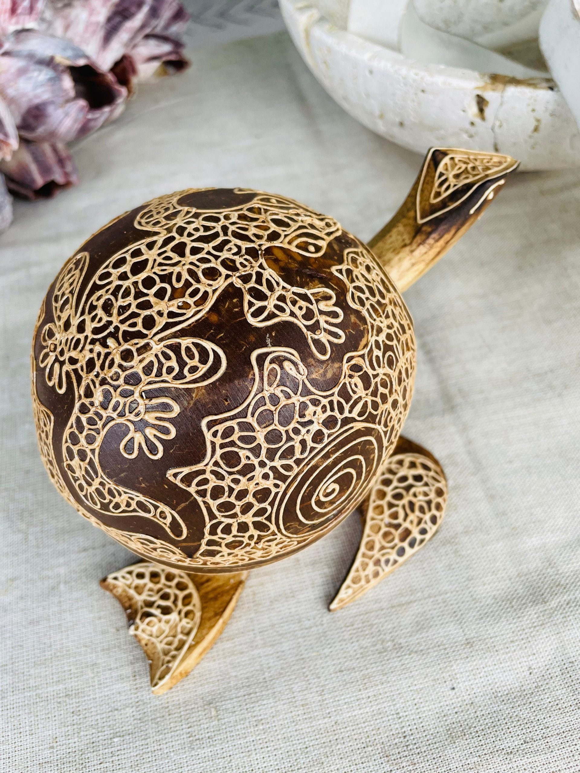 TURTLE LOVERS Handmade Carved Coconut Bobble Head Coastal Beach Gift - Image 2