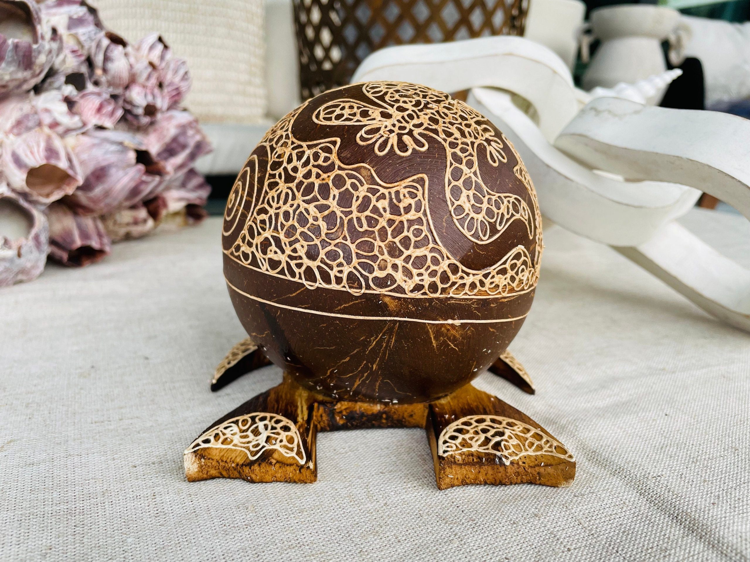 TURTLE LOVERS Handmade Carved Coconut Bobble Head Coastal Beach Gift - Image 5