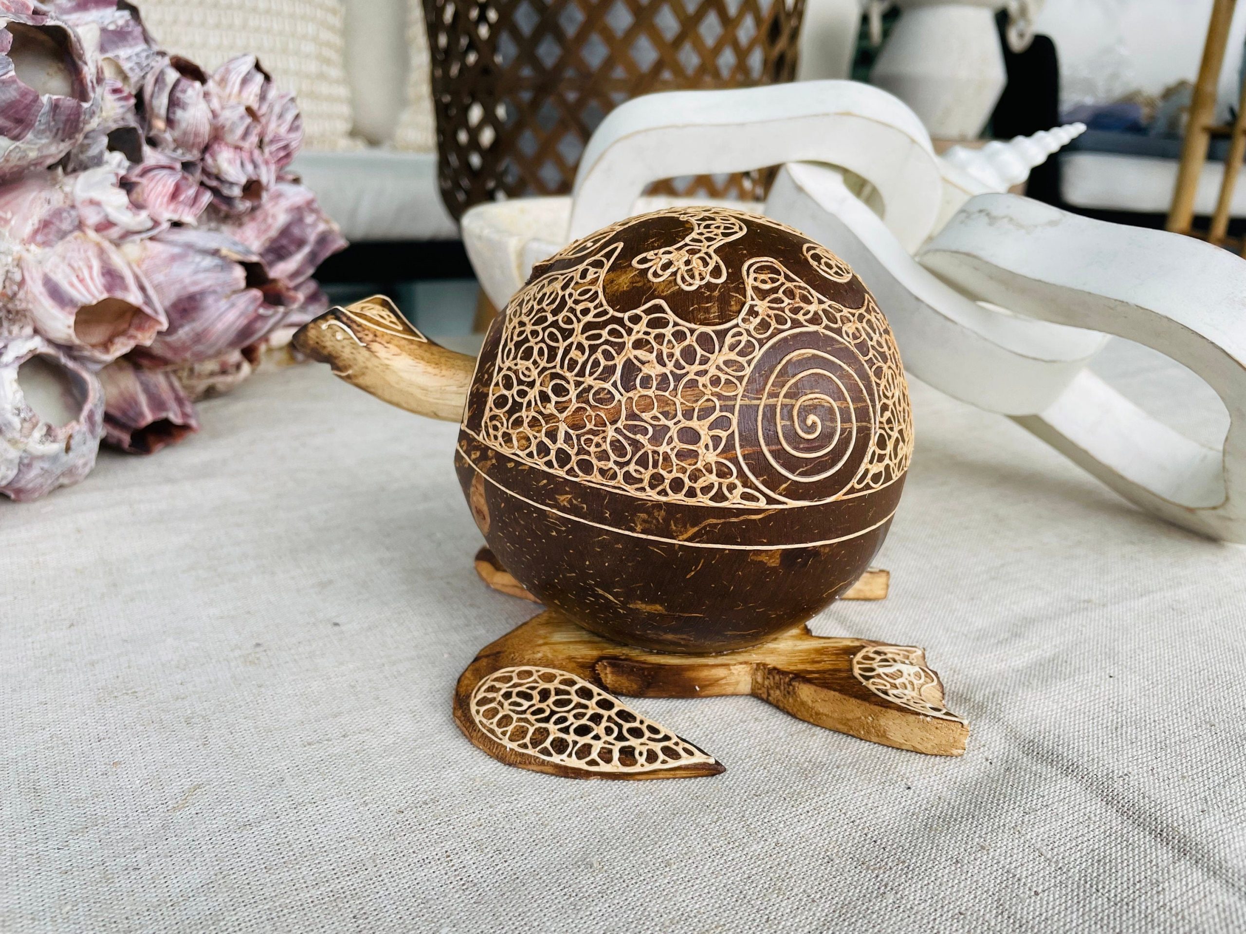 TURTLE LOVERS Handmade Carved Coconut Bobble Head Coastal Beach Gift - Image 7