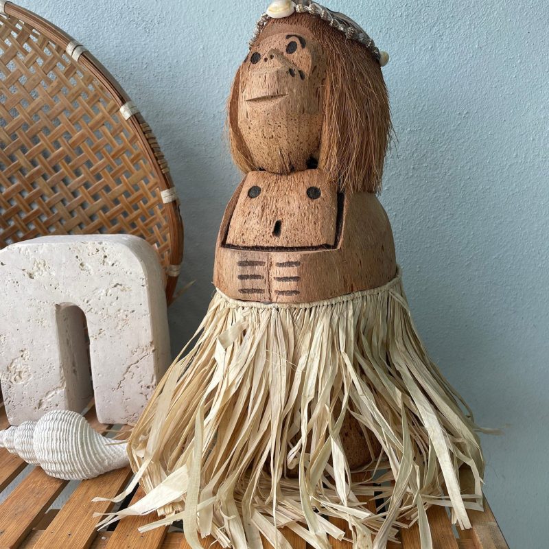 Handmade Coconut Monkey Doll, 15x6" Seashell & Raffia Coastal Décor
