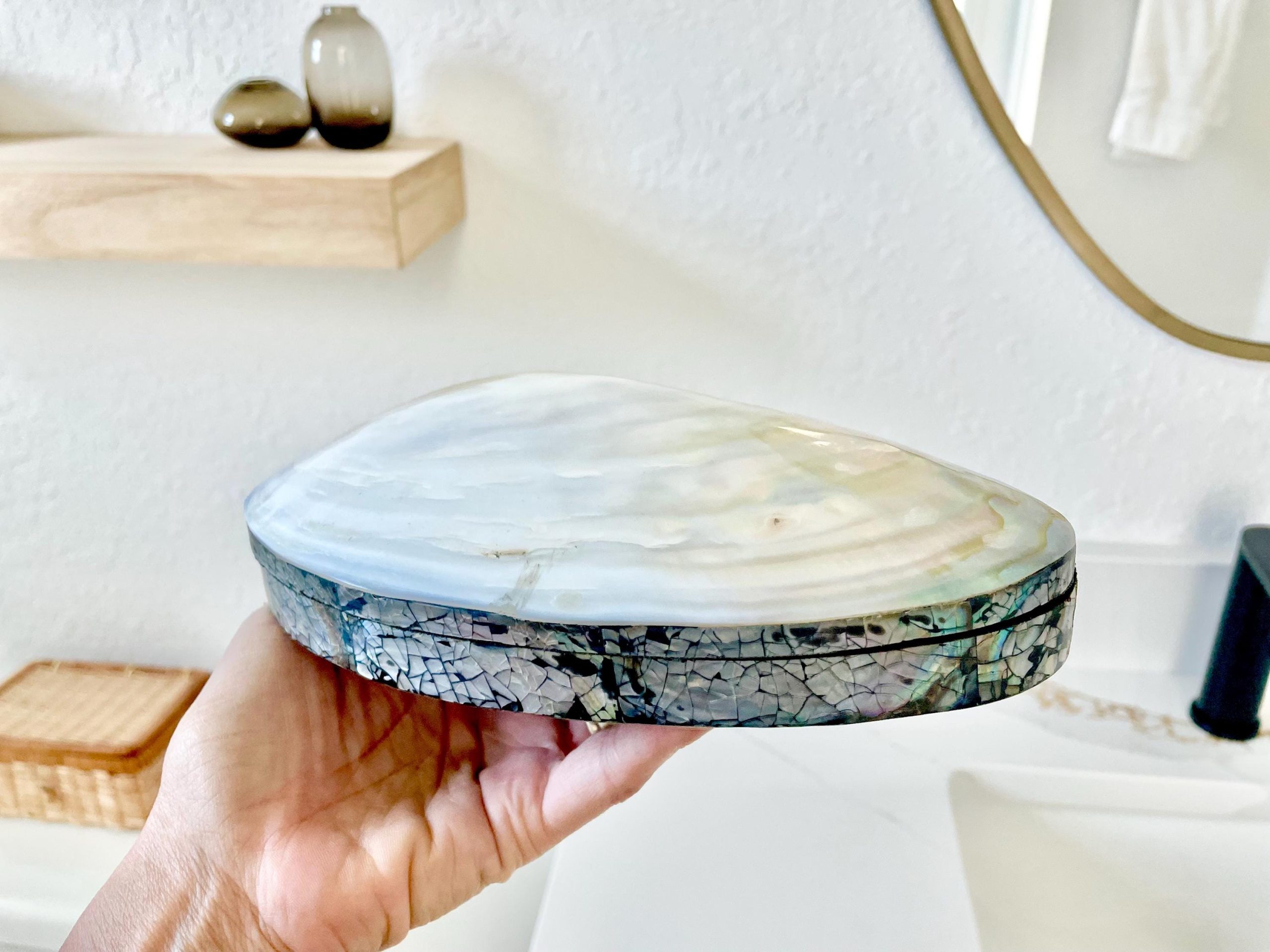 Handmade 8" Mussel Shell Jewelry Gift Box Iridescent Mother of Pearl Coastal Décor - Image 7