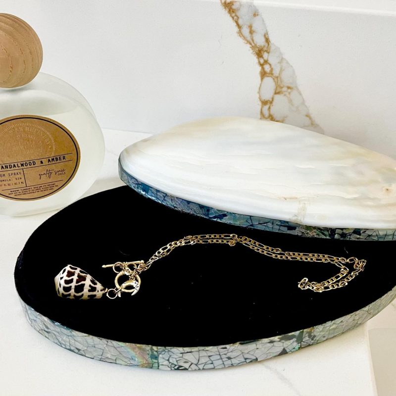 Handmade 8" Mussel Shell Jewelry Gift Box Iridescent Mother of Pearl Coastal Décor