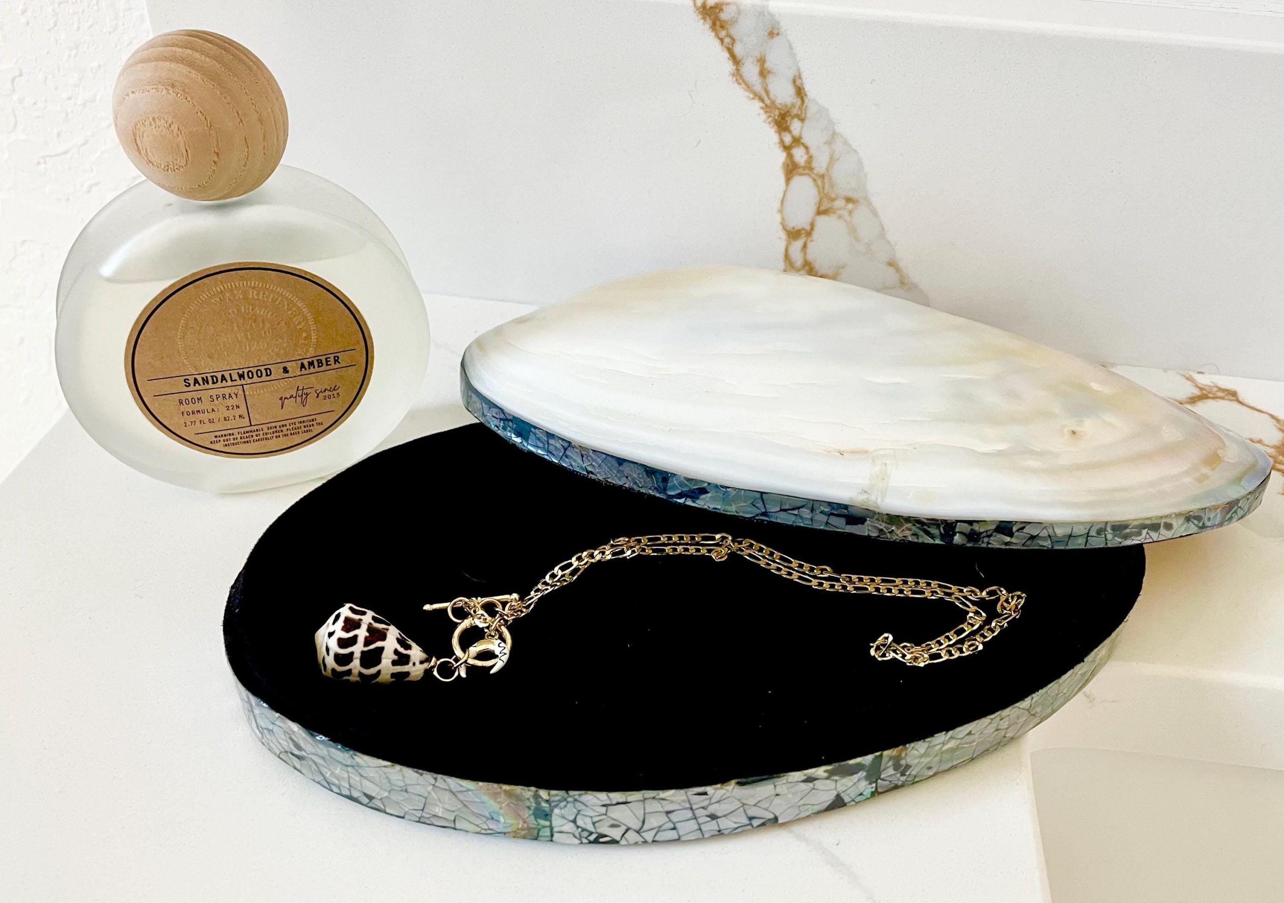 Handmade 8" Mussel Shell Jewelry Gift Box Iridescent Mother of Pearl Coastal Décor