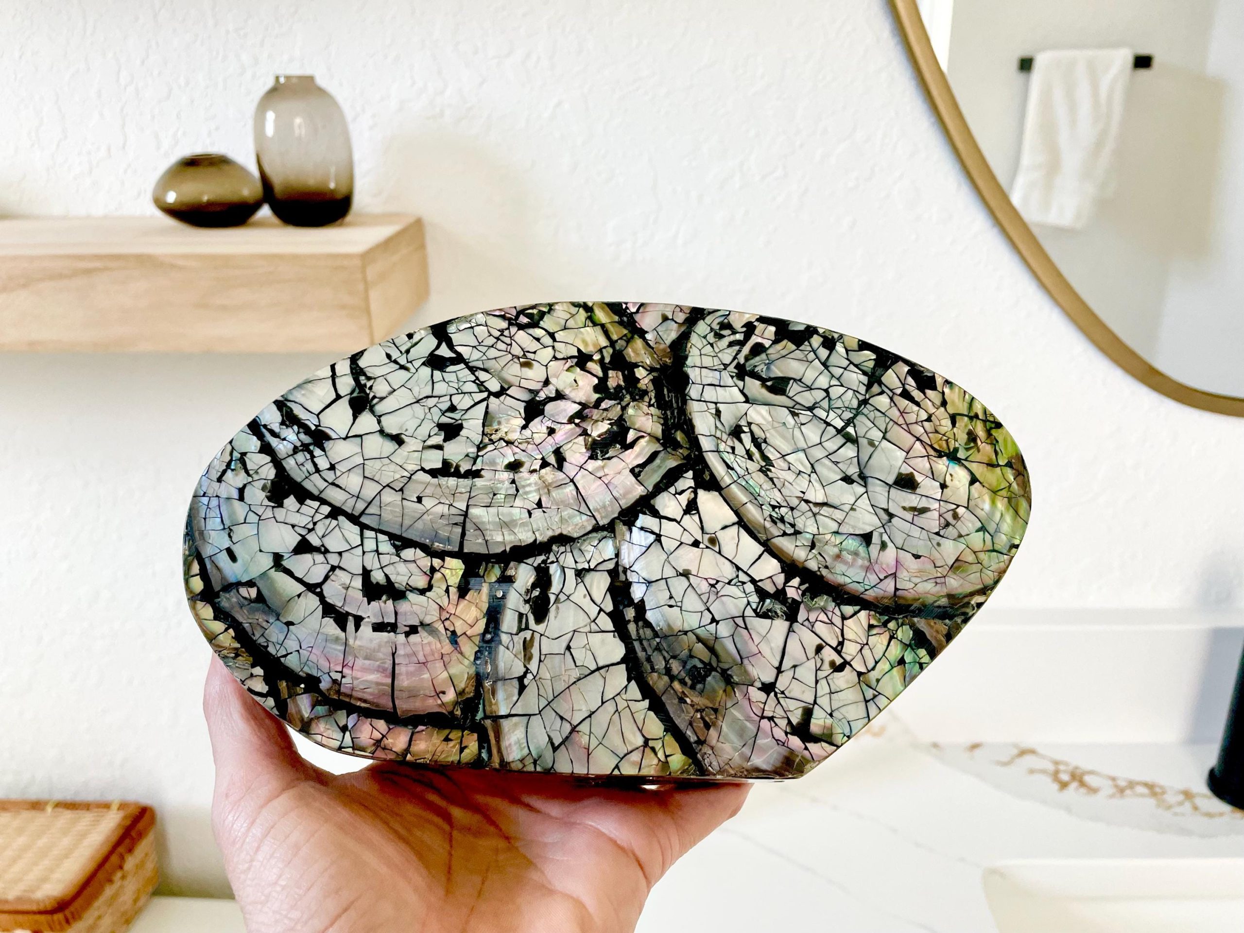 Handmade 8" Mussel Shell Jewelry Gift Box Iridescent Mother of Pearl Coastal Décor - Image 8