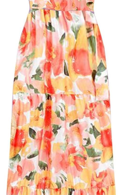 Women's Summer Casual Maxi Dress Spaghetti Strap Square Neck Boho Beach Long Sun Dresses - S-orange