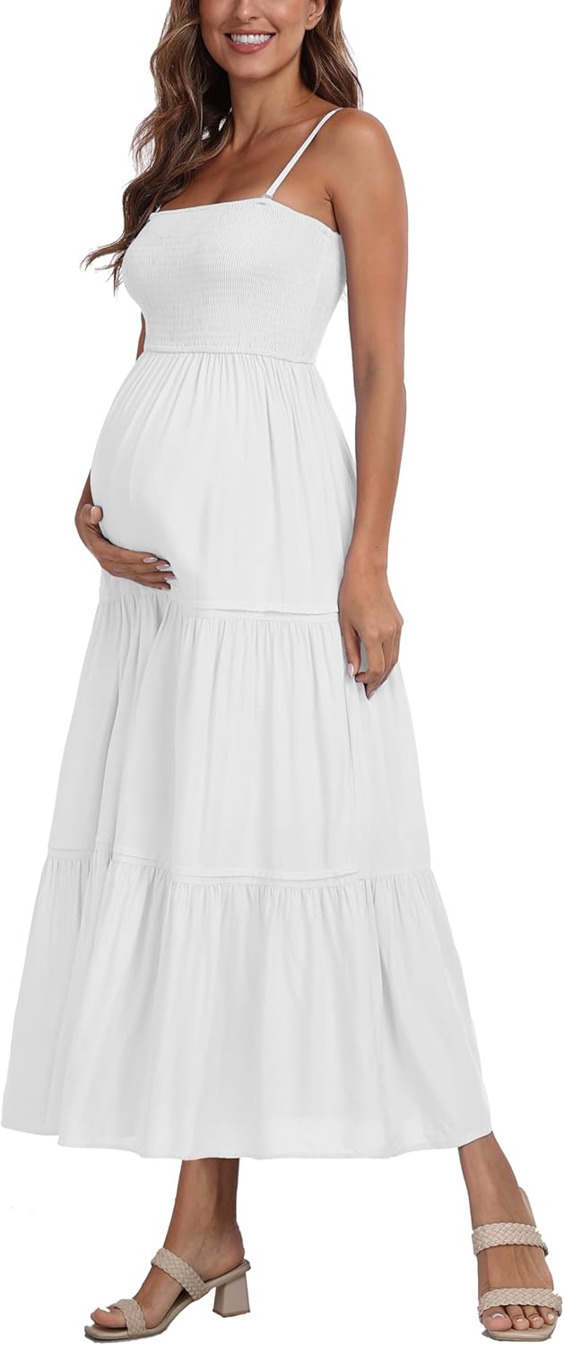 Summer Maxi Dress with Removed Strap, Stapless Bohemian Beach Long Photoshoot/Baby Shower Dresses - White - Image 5