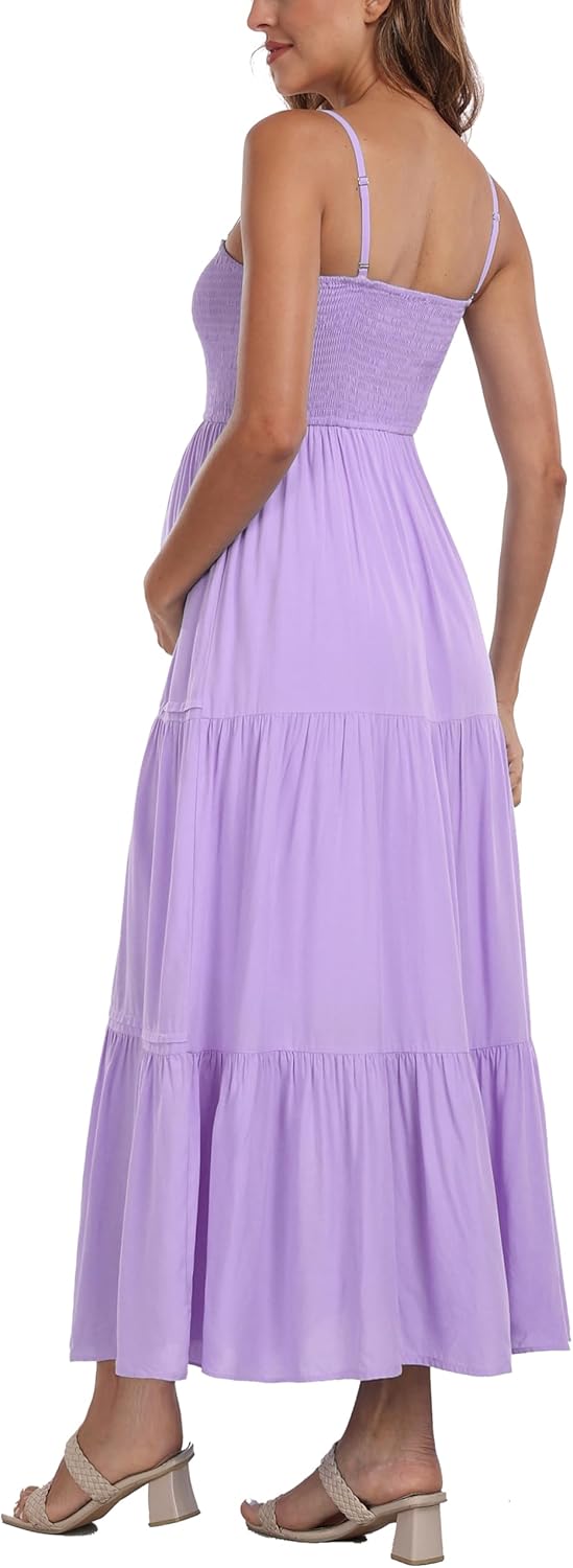 Summer Maxi Dress with Removed Strap, Stapless Bohemian Beach Long Photoshoot/Baby Shower Dresses - Purple - Image 6