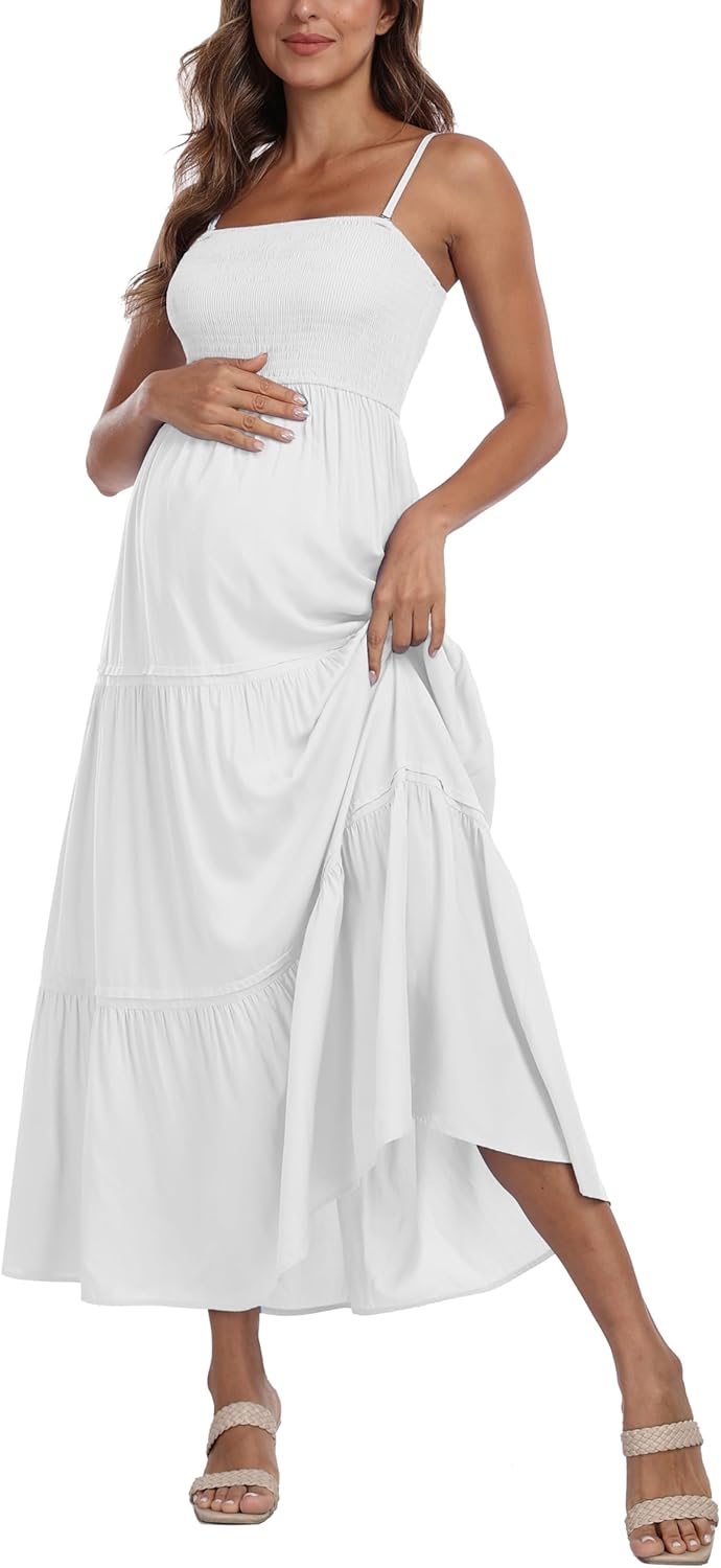 Summer Maxi Dress with Removed Strap, Stapless Bohemian Beach Long Photoshoot/Baby Shower Dresses - White - Image 4
