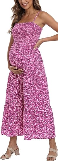 Summer Maxi Dress with Removed Strap, Stapless Bohemian Beach Long Photoshoot/Baby Shower Dresses - Fuchsia Floral