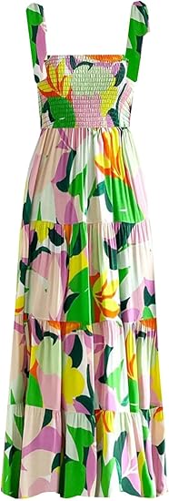 Women's Summer Casual Maxi Dress Spaghetti Strap Square Neck Boho Beach Long Sun Dresses - S-purple Floral