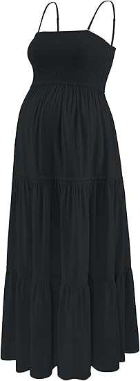 Summer Maxi Dress with Removed Strap, Stapless Bohemian Beach Long Photoshoot/Baby Shower Dresses - Black