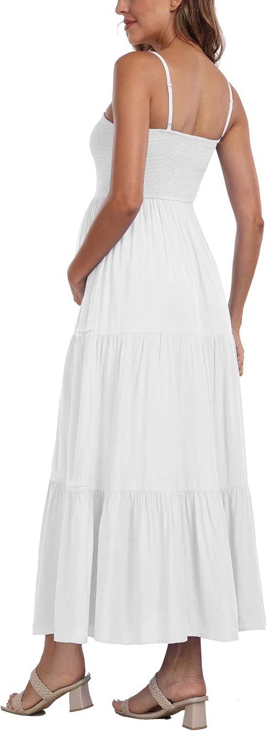 Summer Maxi Dress with Removed Strap, Stapless Bohemian Beach Long Photoshoot/Baby Shower Dresses - White - Image 6