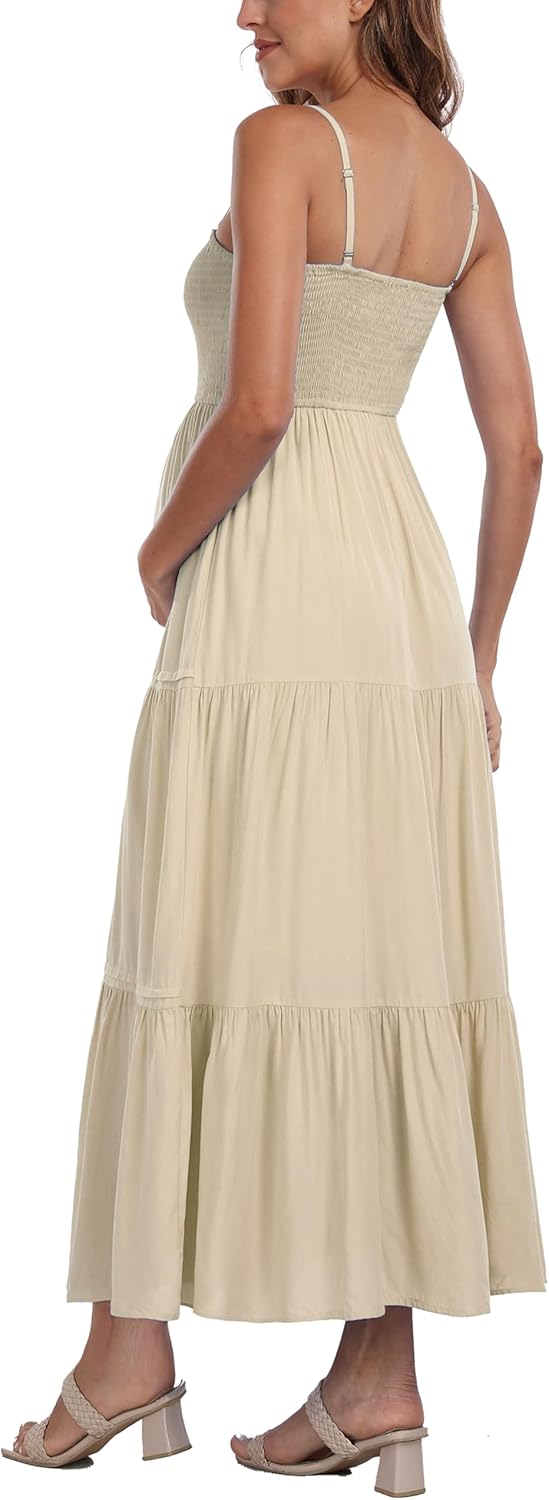 Summer Maxi Dress with Removed Strap, Stapless Bohemian Beach Long Photoshoot/Baby Shower Dresses - Apricot - Image 6