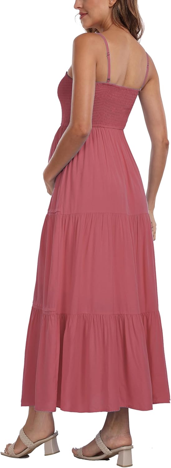 Summer Maxi Dress with Removed Strap, Stapless Bohemian Beach Long Photoshoot/Baby Shower Dresses - Mauve - Image 6