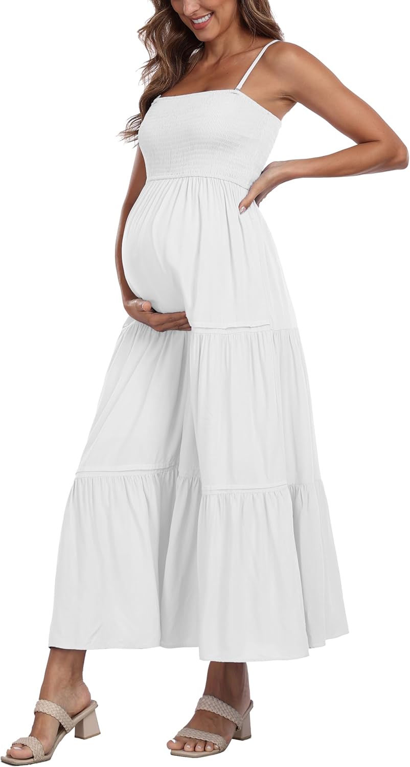 Summer Maxi Dress with Removed Strap, Stapless Bohemian Beach Long Photoshoot/Baby Shower Dresses - White - Image 2