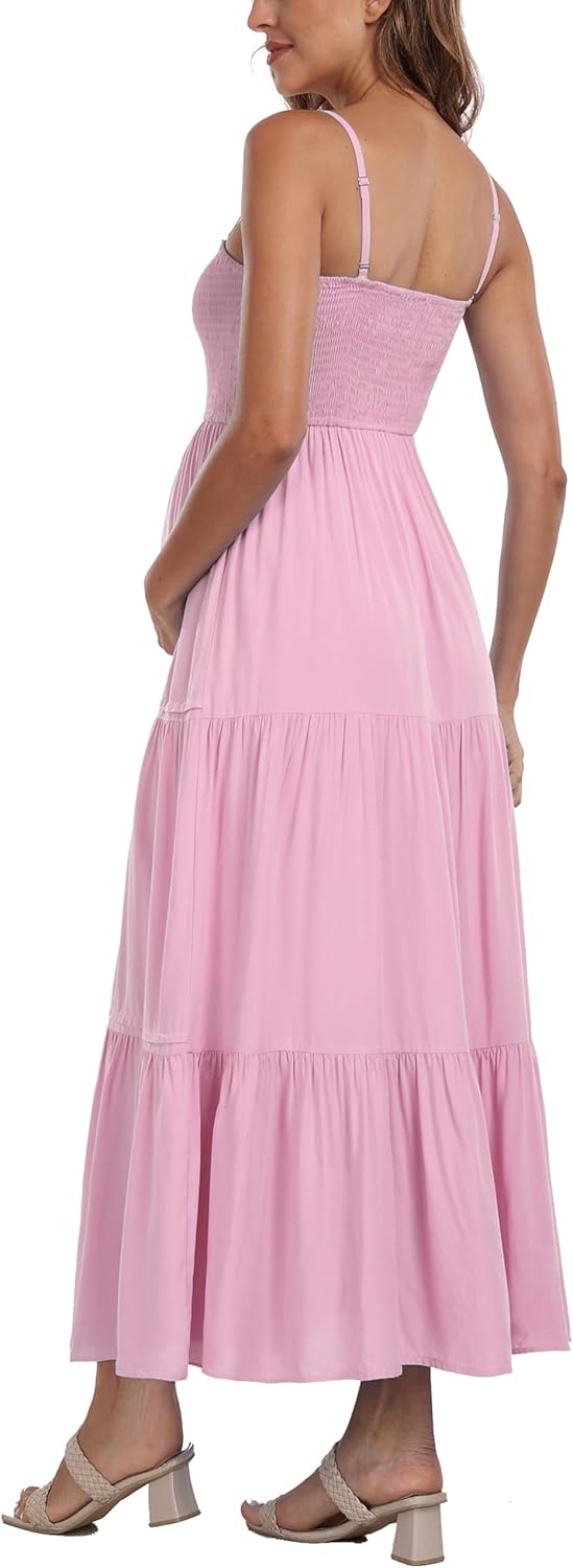 Summer Maxi Dress with Removed Strap, Stapless Bohemian Beach Long Photoshoot/Baby Shower Dresses - Pink - Image 7