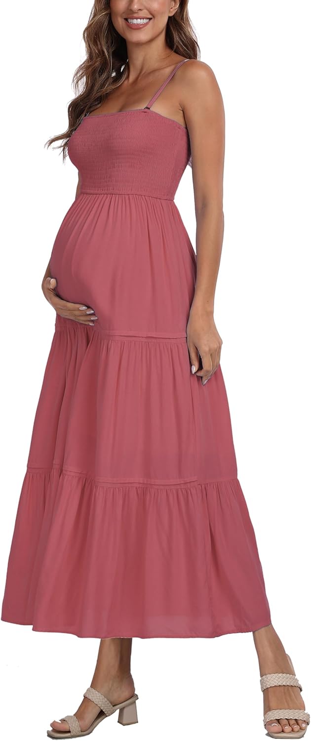 Summer Maxi Dress with Removed Strap, Stapless Bohemian Beach Long Photoshoot/Baby Shower Dresses - Mauve - Image 4