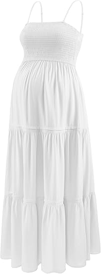 Summer Maxi Dress with Removed Strap, Stapless Bohemian Beach Long Photoshoot/Baby Shower Dresses - White