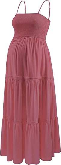 Summer Maxi Dress with Removed Strap, Stapless Bohemian Beach Long Photoshoot/Baby Shower Dresses - Mauve
