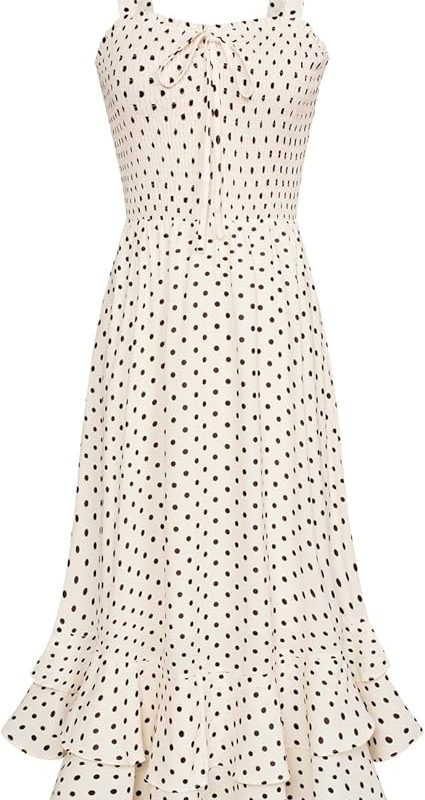 Women's 2026 Summer Floral Boho Dress Square Neck Strapped Swing A Line Sundress Beach Long Maxi Outfits - Black Dot