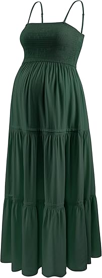 Summer Maxi Dress with Removed Strap, Stapless Bohemian Beach Long Photoshoot/Baby Shower Dresses - Dark Green