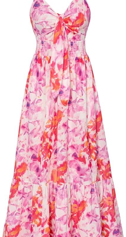 Womens Summer Floral Maxi Dresses 2026 Long Flowy Boho Dress Beach Vacation Sundresses Casual Clothes with Pocket - Red Purple Floral