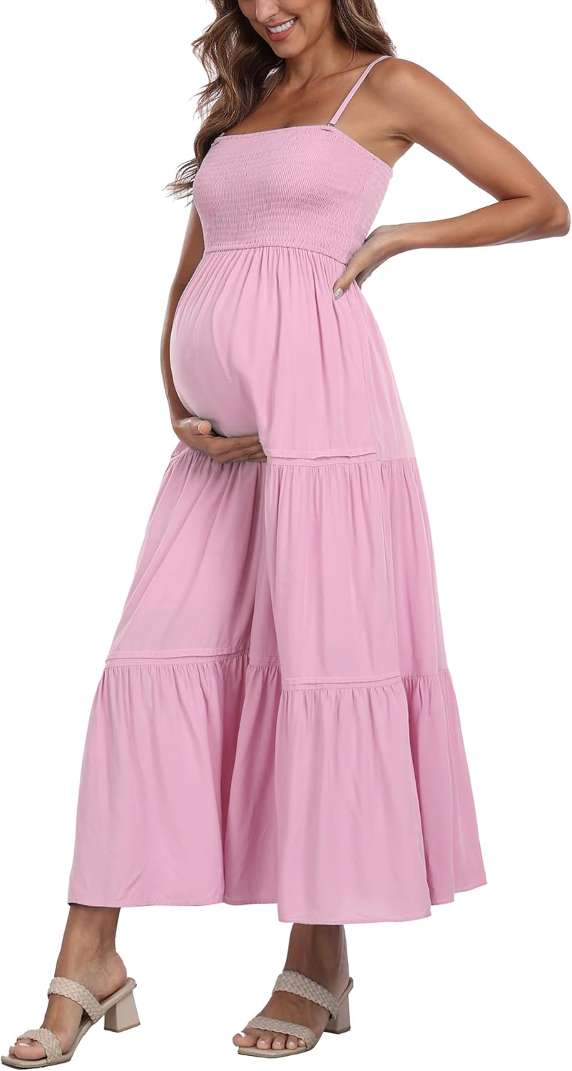 Summer Maxi Dress with Removed Strap, Stapless Bohemian Beach Long Photoshoot/Baby Shower Dresses - Pink - Image 2