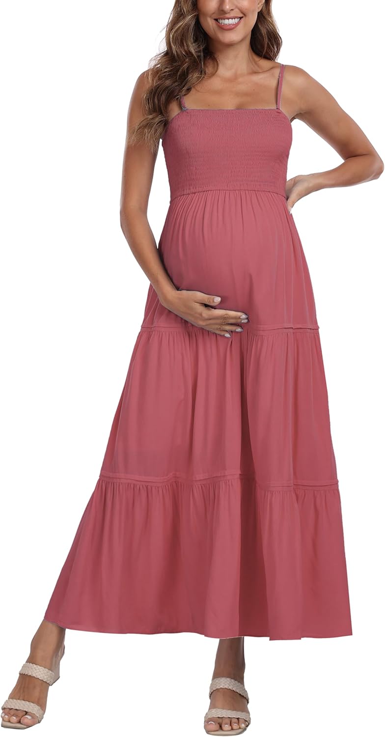 Summer Maxi Dress with Removed Strap, Stapless Bohemian Beach Long Photoshoot/Baby Shower Dresses - Mauve - Image 5