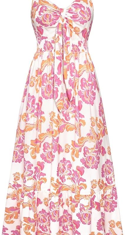 Womens Summer Floral Maxi Dresses 2026 Long Flowy Boho Dress Beach Vacation Sundresses Casual Clothes with Pocket - White Pink Flowers