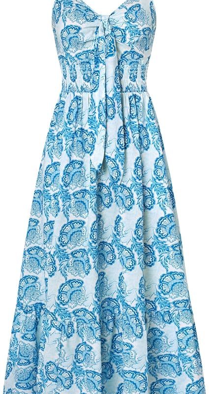 Womens Summer Floral Maxi Dresses 2026 Long Flowy Boho Dress Beach Vacation Sundresses Casual Clothes with Pocket - Blue White Floral
