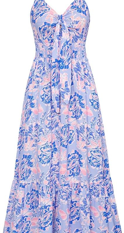 Womens Summer Floral Maxi Dresses 2026 Long Flowy Boho Dress Beach Vacation Sundresses Casual Clothes with Pocket - Purple Floral