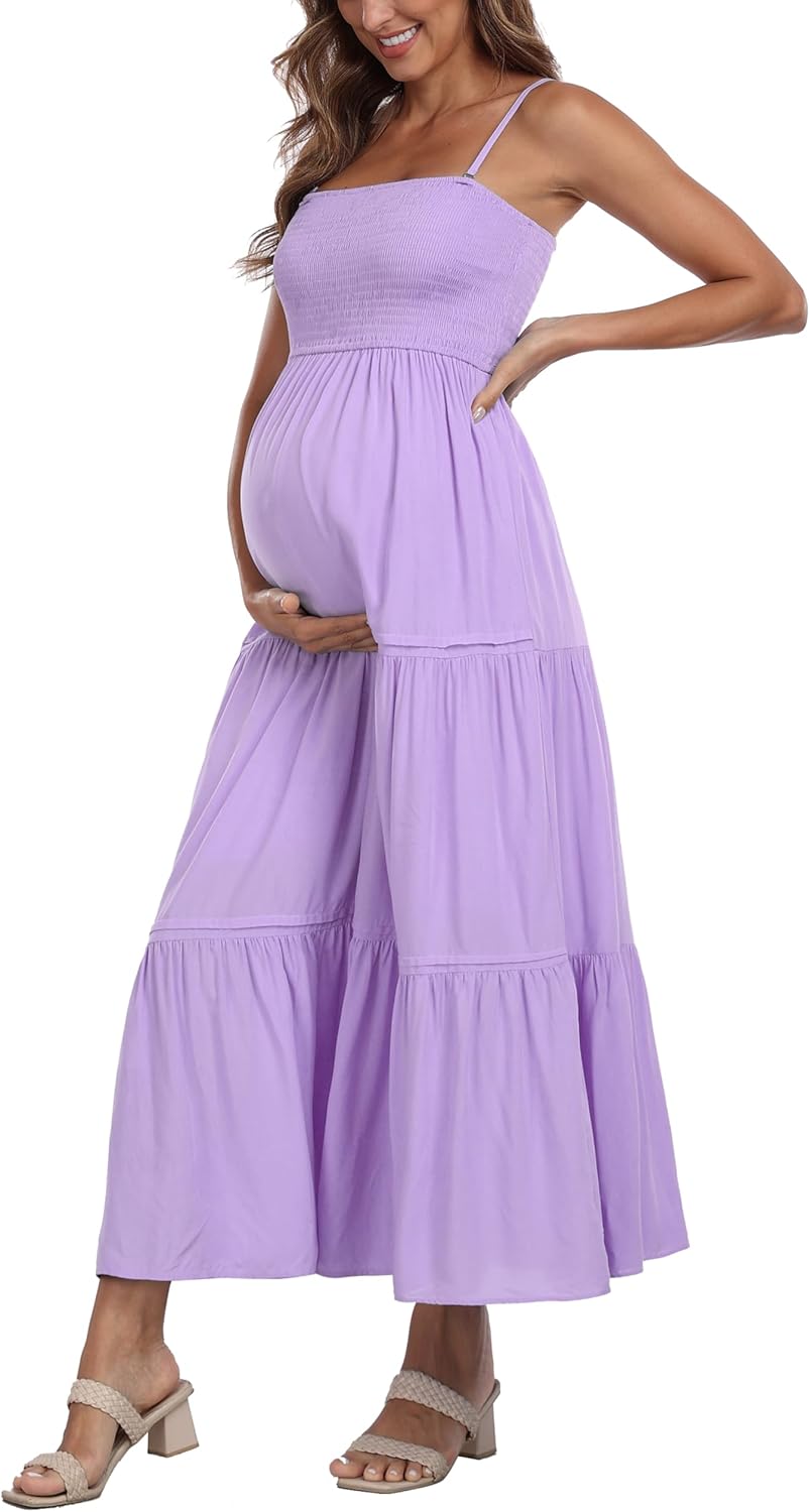 Summer Maxi Dress with Removed Strap, Stapless Bohemian Beach Long Photoshoot/Baby Shower Dresses - Purple - Image 2