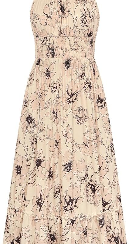 Summer Dresses for Women 2026 Vacation,Smocked Floral Maxi Dress,Boho Beach Sundress with Pocket Fashion Clothing - Beige Flower