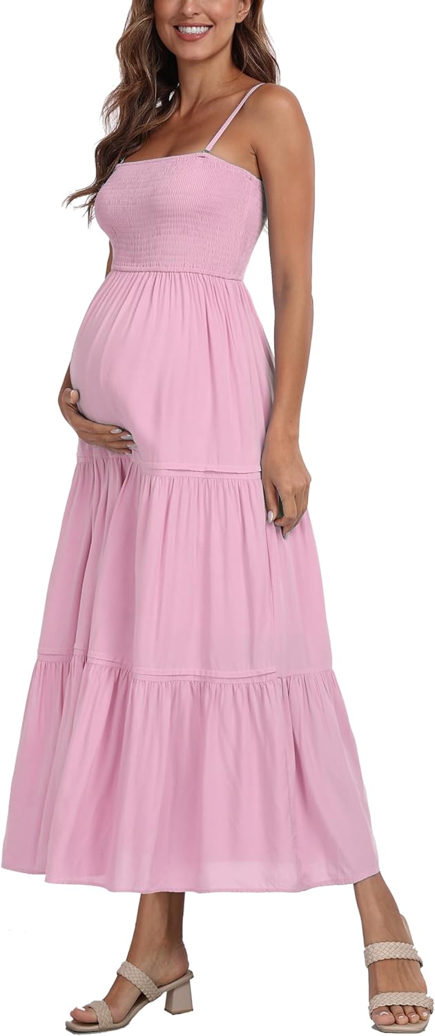 Summer Maxi Dress with Removed Strap, Stapless Bohemian Beach Long Photoshoot/Baby Shower Dresses - Pink - Image 5