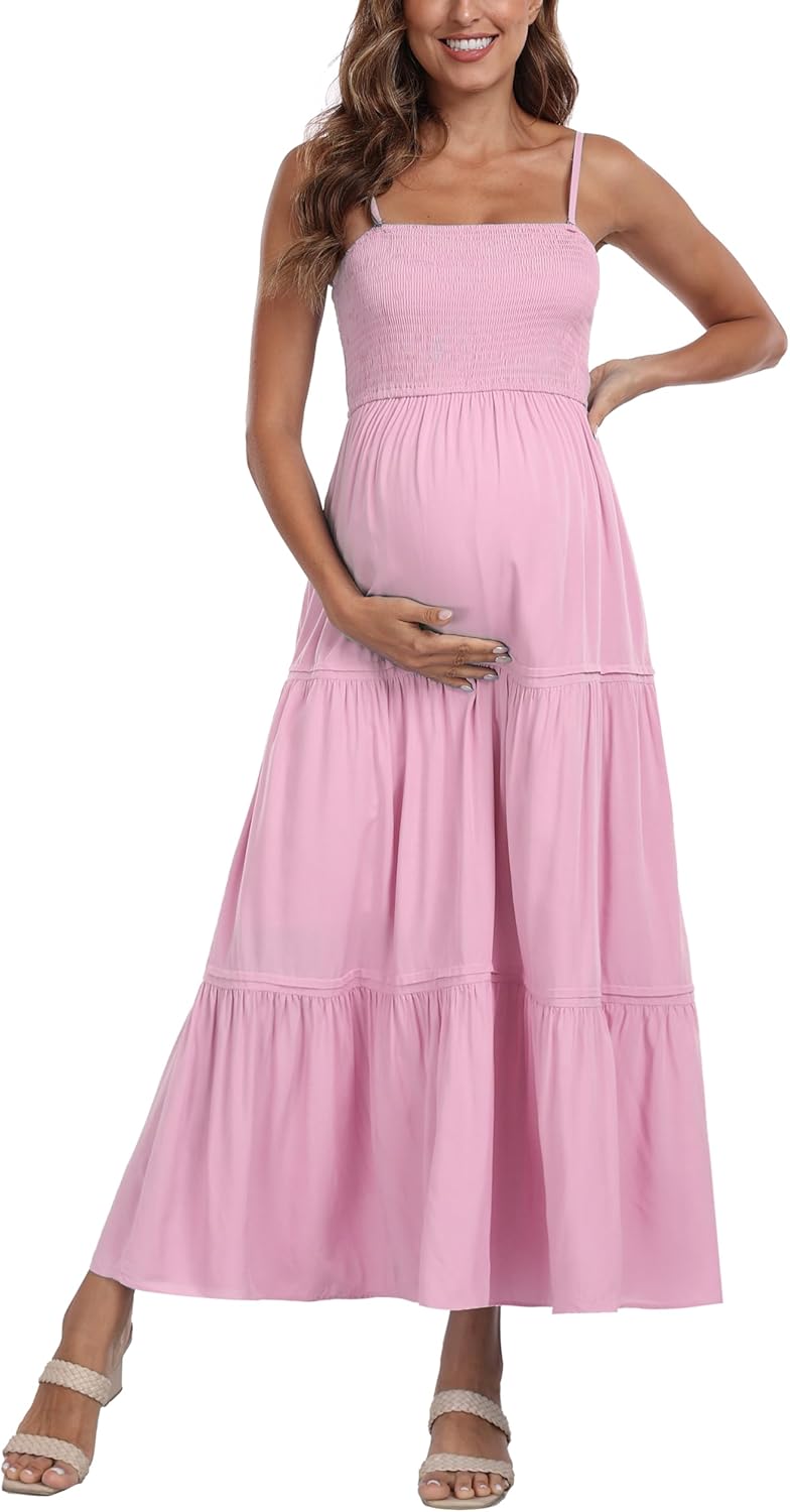 Summer Maxi Dress with Removed Strap, Stapless Bohemian Beach Long Photoshoot/Baby Shower Dresses - Pink - Image 6