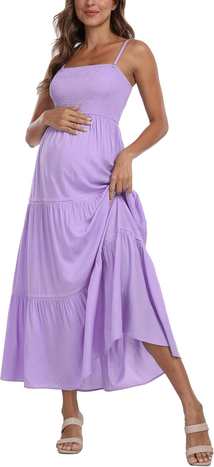 Summer Maxi Dress with Removed Strap, Stapless Bohemian Beach Long Photoshoot/Baby Shower Dresses - Purple - Image 4