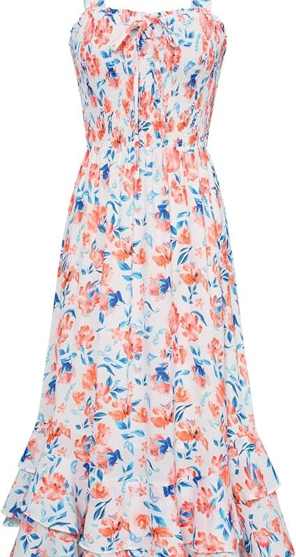 Women's 2026 Summer Floral Boho Dress Square Neck Strapped Swing A Line Sundress Beach Long Maxi Outfits - Orange Floral