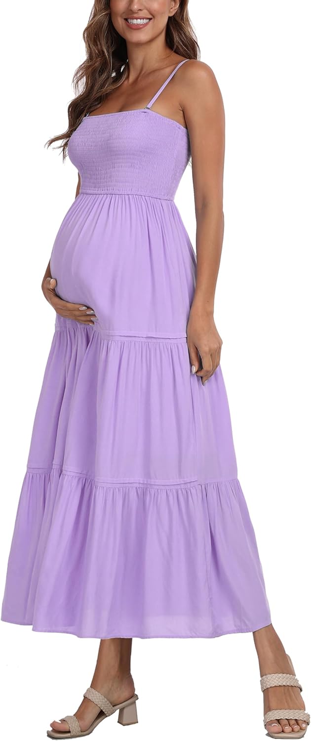 Summer Maxi Dress with Removed Strap, Stapless Bohemian Beach Long Photoshoot/Baby Shower Dresses - Purple - Image 5