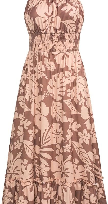 Summer Dresses for Women 2026 Vacation,Smocked Floral Maxi Dress,Boho Beach Sundress with Pocket Fashion Clothing - Coffee Floral