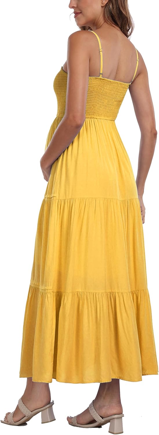 Summer Maxi Dress with Removed Strap, Stapless Bohemian Beach Long Photoshoot/Baby Shower Dresses - Yellow - Image 6
