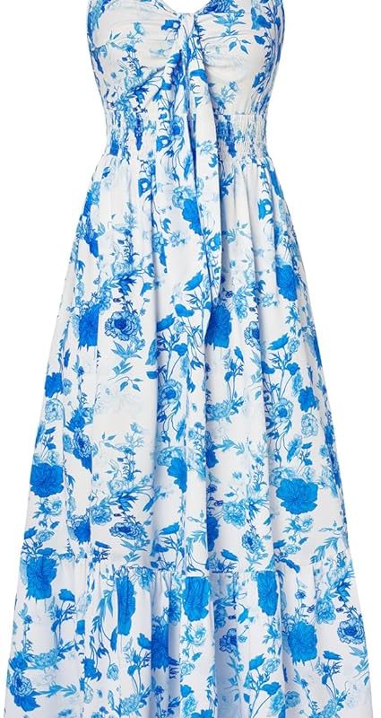 Womens Summer Floral Maxi Dresses 2026 Long Flowy Boho Dress Beach Vacation Sundresses Casual Clothes with Pocket - Blue Flowers