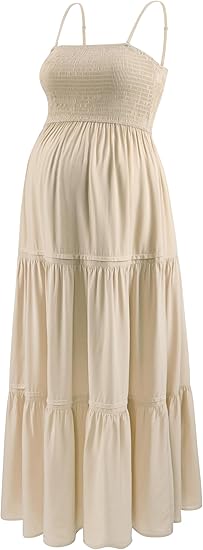 Summer Maxi Dress with Removed Strap, Stapless Bohemian Beach Long Photoshoot/Baby Shower Dresses - Apricot