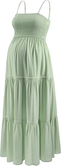 Summer Maxi Dress with Removed Strap, Stapless Bohemian Beach Long Photoshoot/Baby Shower Dresses - Sage