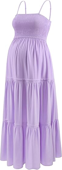 Summer Maxi Dress with Removed Strap, Stapless Bohemian Beach Long Photoshoot/Baby Shower Dresses - Purple
