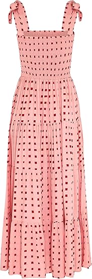 Women's Summer Casual Maxi Dress Spaghetti Strap Square Neck Boho Beach Long Sun Dresses - Pink