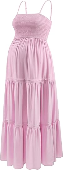 Summer Maxi Dress with Removed Strap, Stapless Bohemian Beach Long Photoshoot/Baby Shower Dresses - Pink