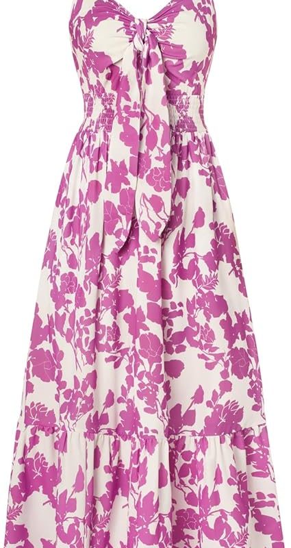 Womens Summer Floral Maxi Dresses 2026 Long Flowy Boho Dress Beach Vacation Sundresses Casual Clothes with Pocket - White Purple Floral