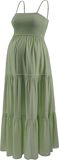 Summer Maxi Dress with Removed Strap, Stapless Bohemian Beach Long Photoshoot/Baby Shower Dresses - Green